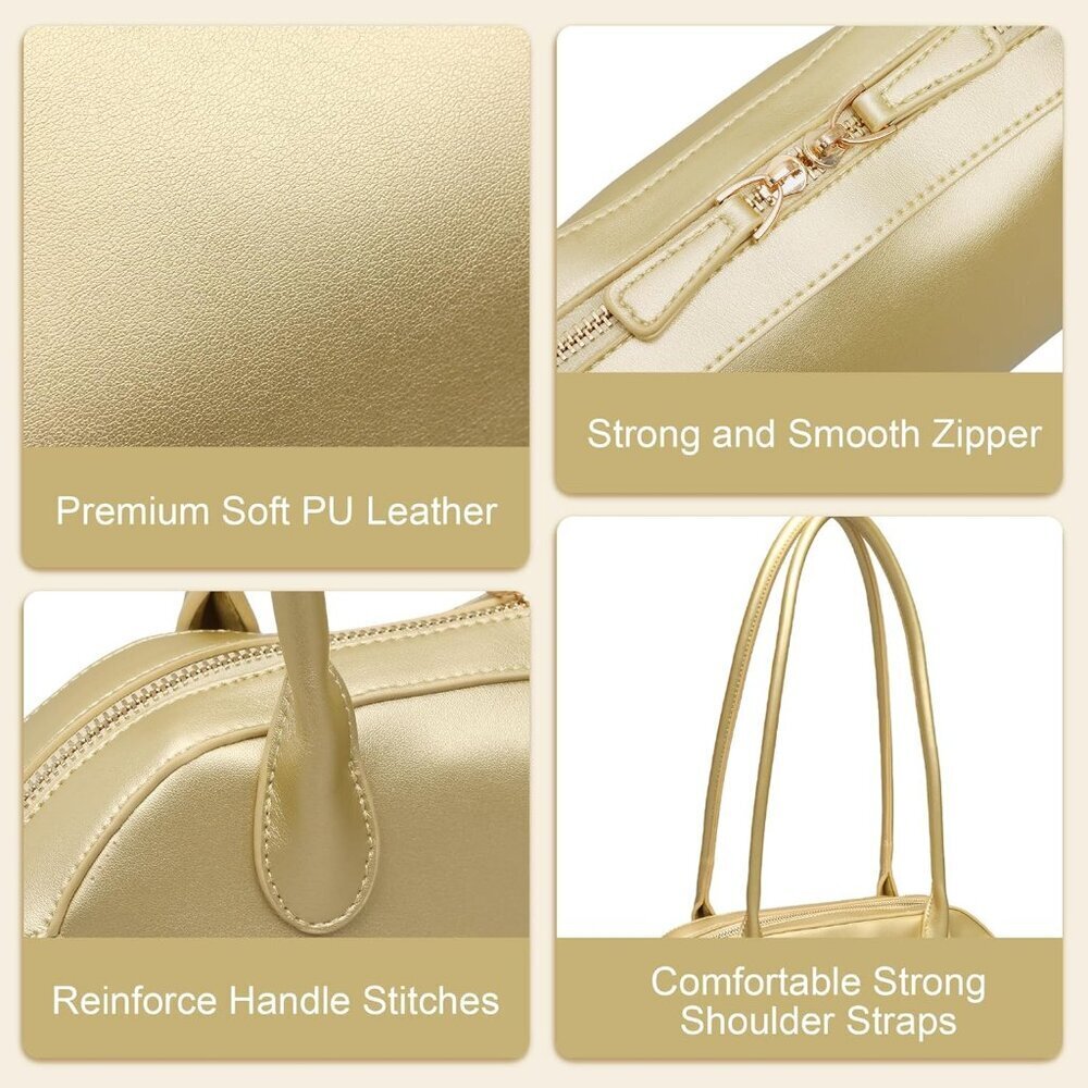 Women Golden PU Leather Shoulder Purse Elegant Swing Bag for daily use Work - Picture 7 of 7